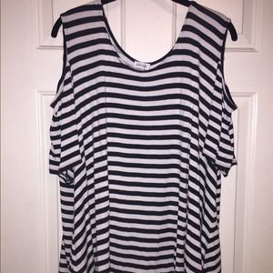 Avenue Striped Cold Shoulder Top